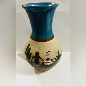 Vintage Tonala Pottery Vase Mother Child Folk Art Mexican Signed CO